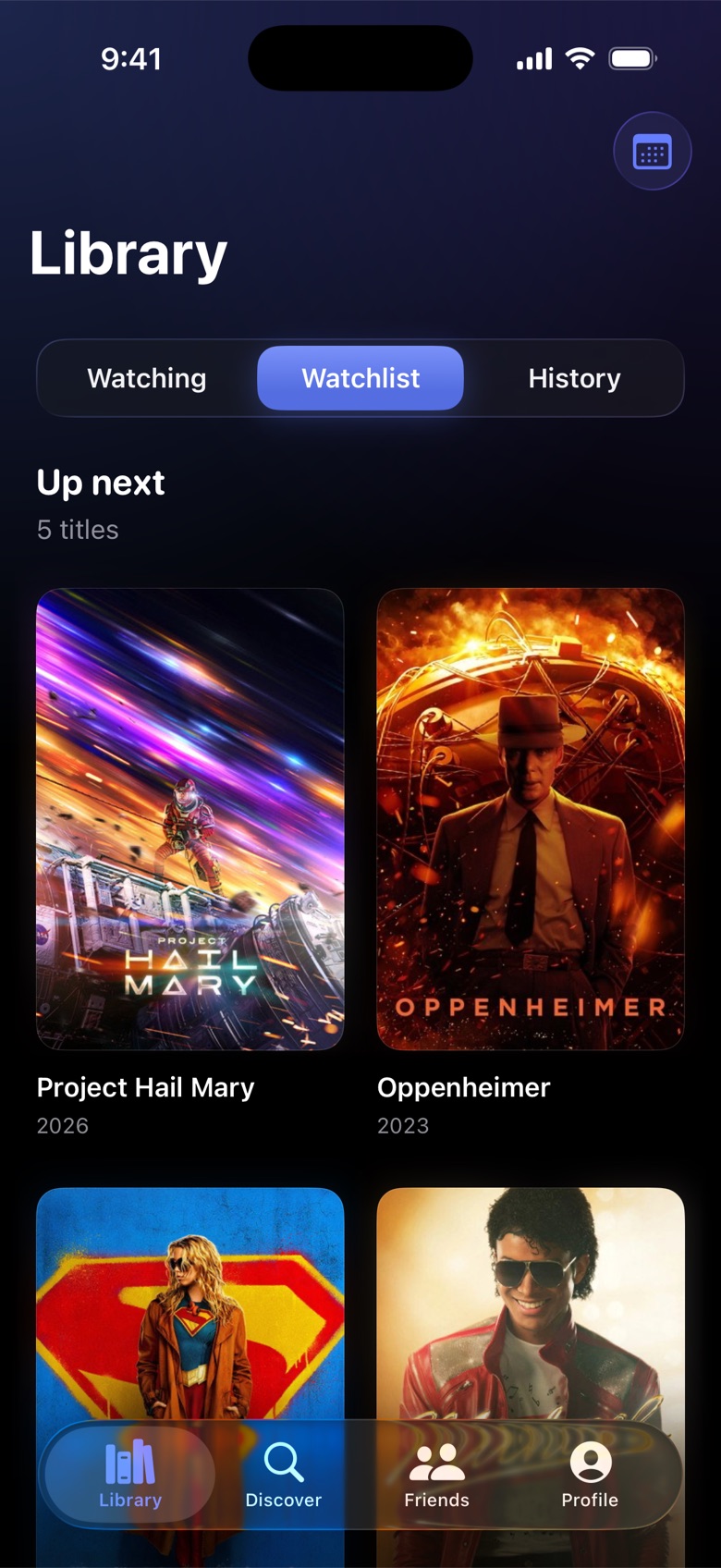 Watchlist of saved movies