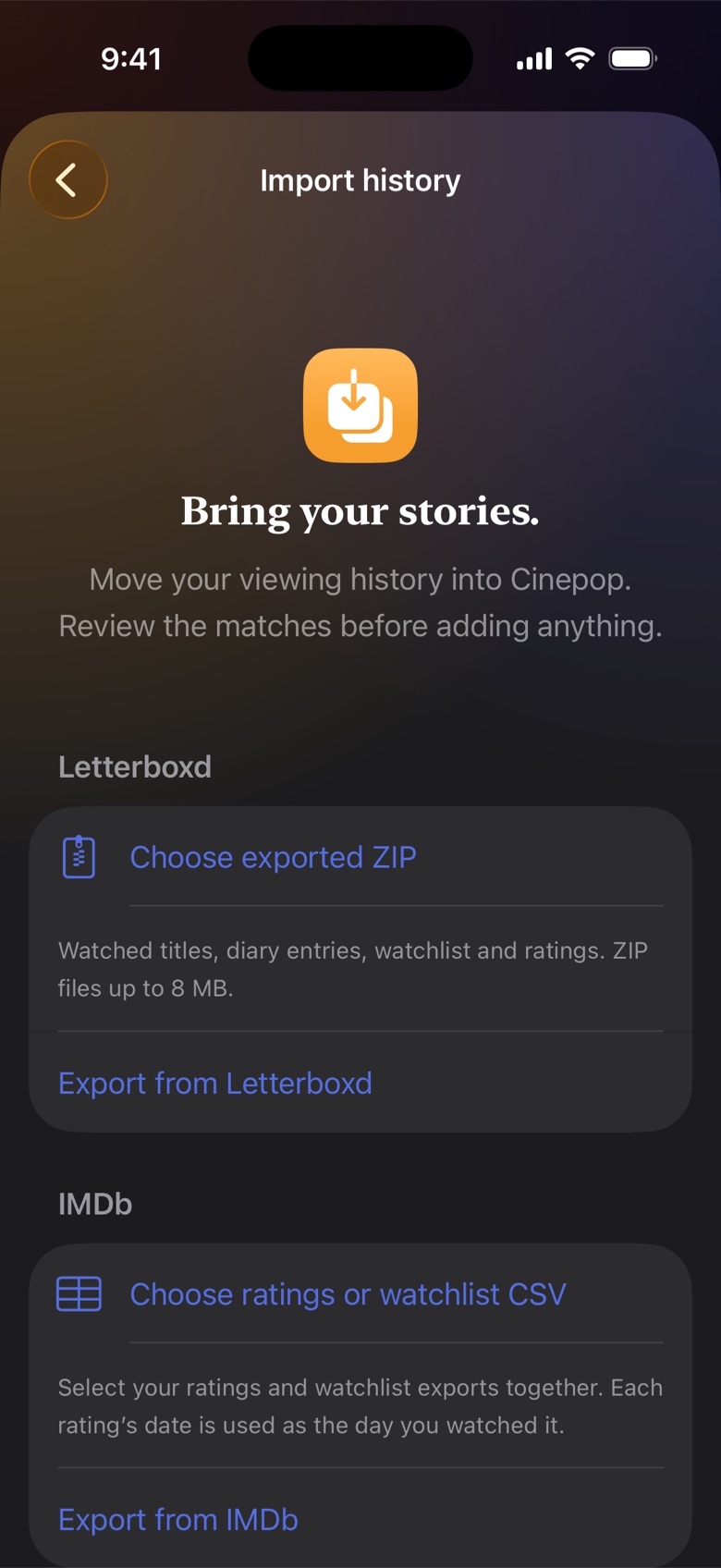Import history from Letterboxd and IMDb